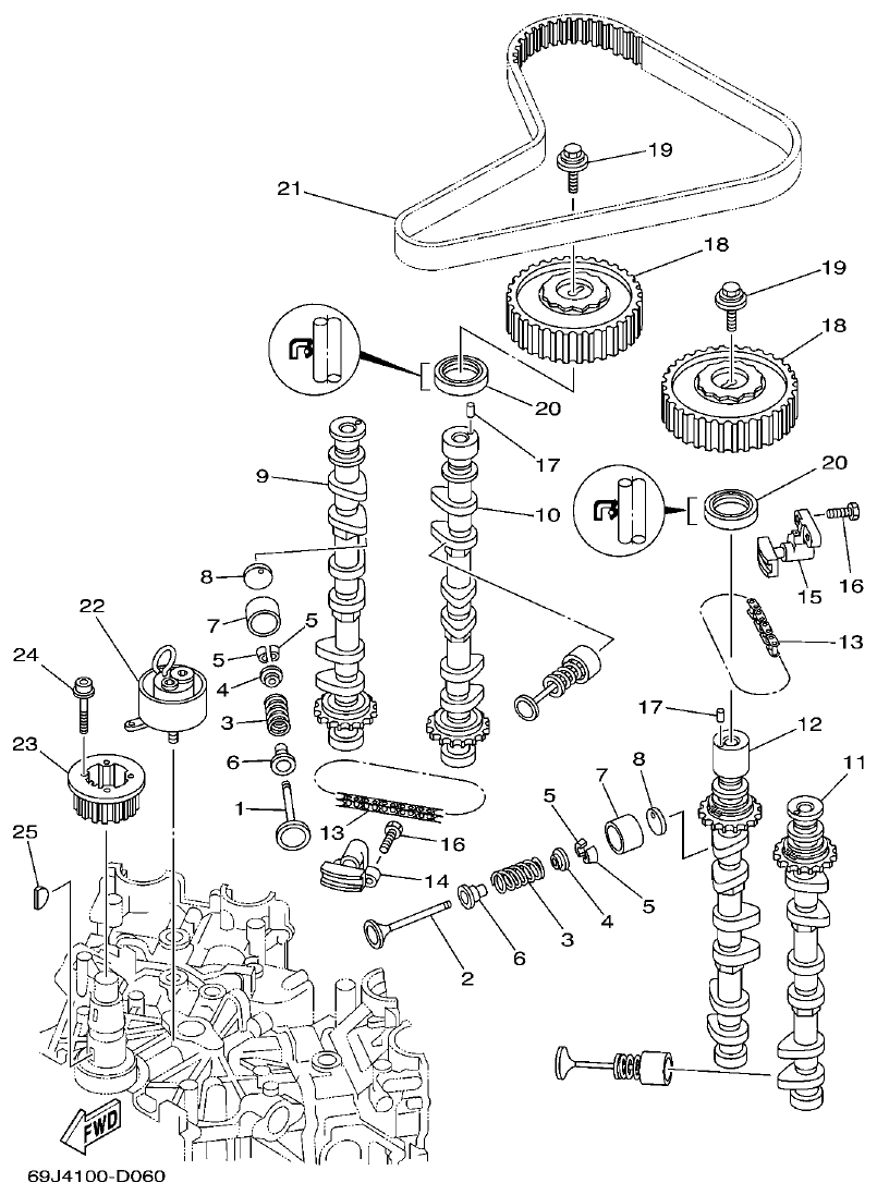 Yamaha F200BET, FL200BET VALVE parts diagram